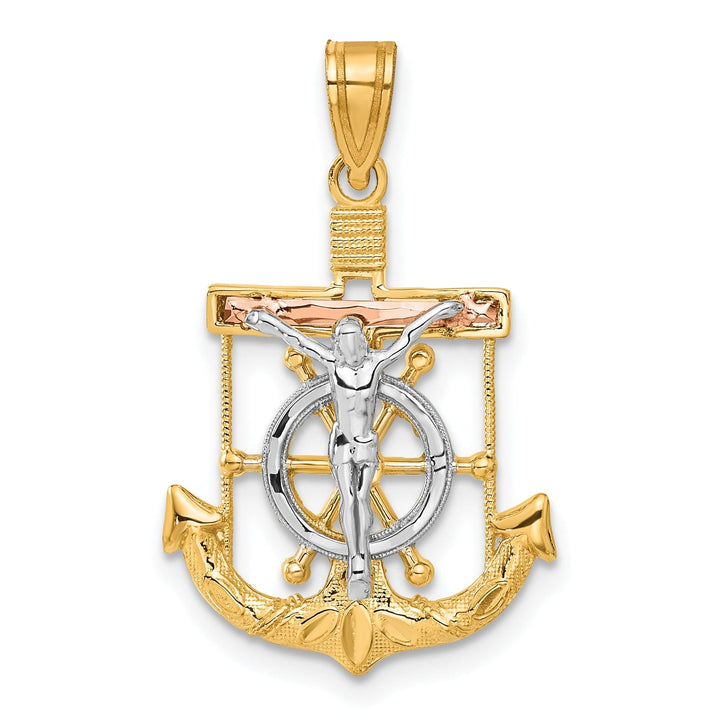 14k Tri Color Gold Mariner's Cross Pendant