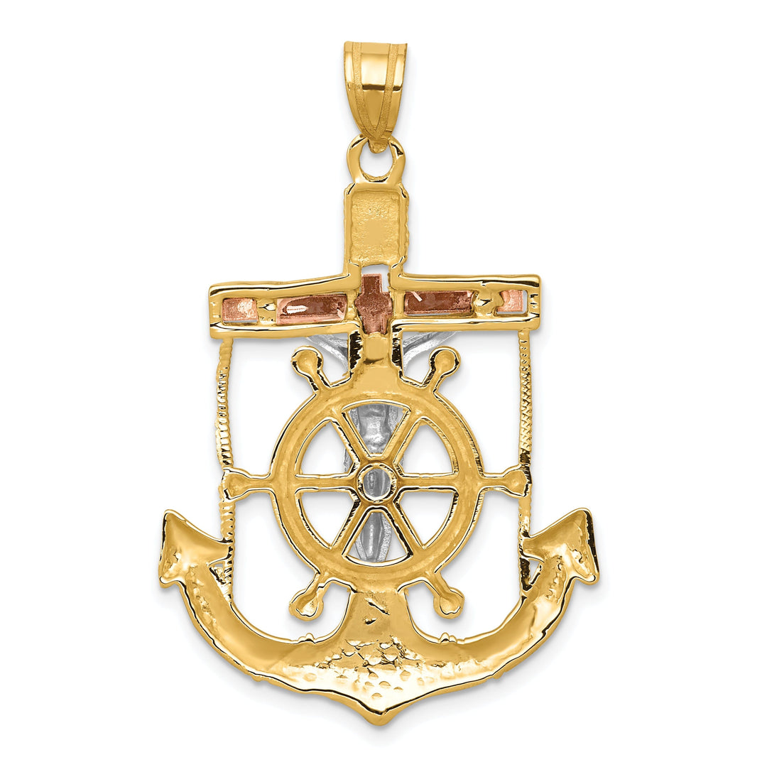 14k Tri Color Gold Mariner's Cross Pendant