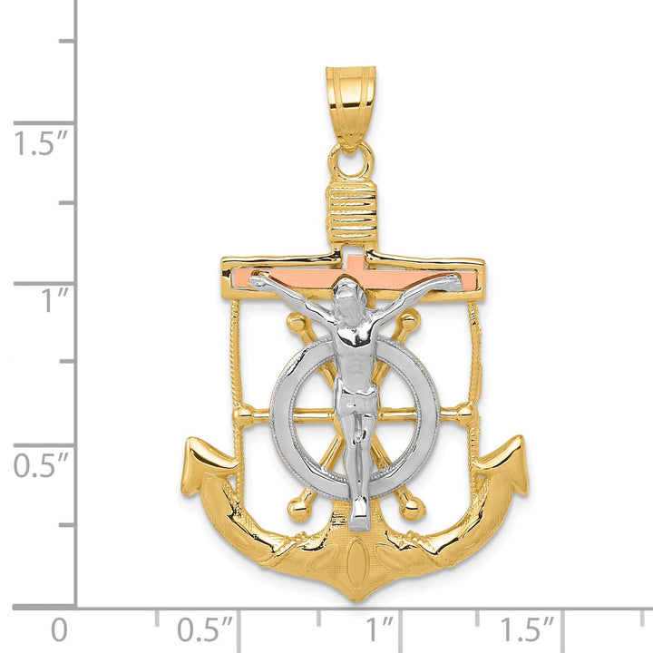 14k Tri Color Gold Mariner's Cross Pendant