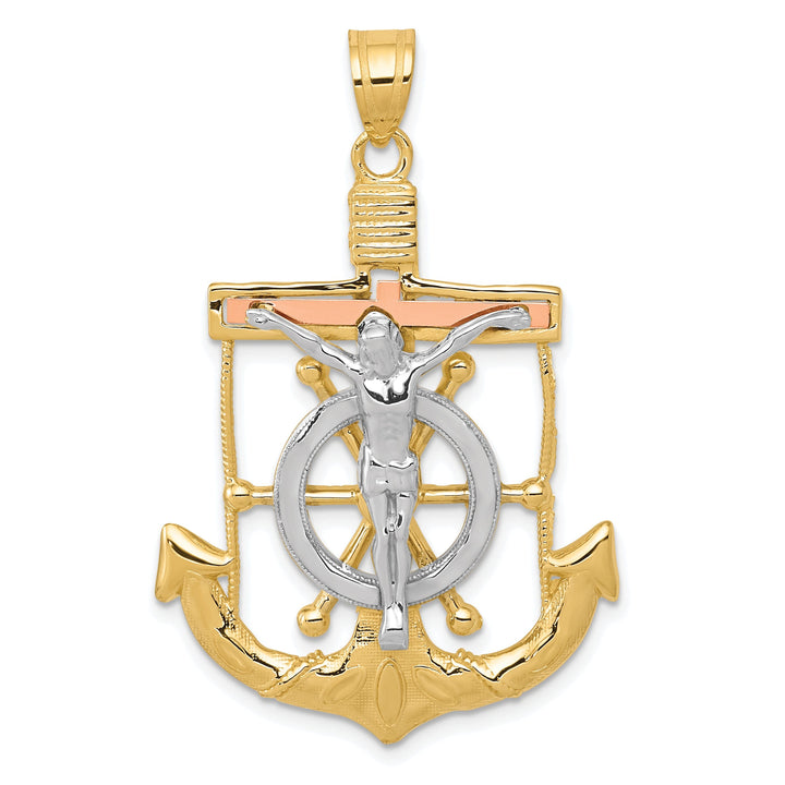 14k Tri Color Gold Mariner's Cross Pendant