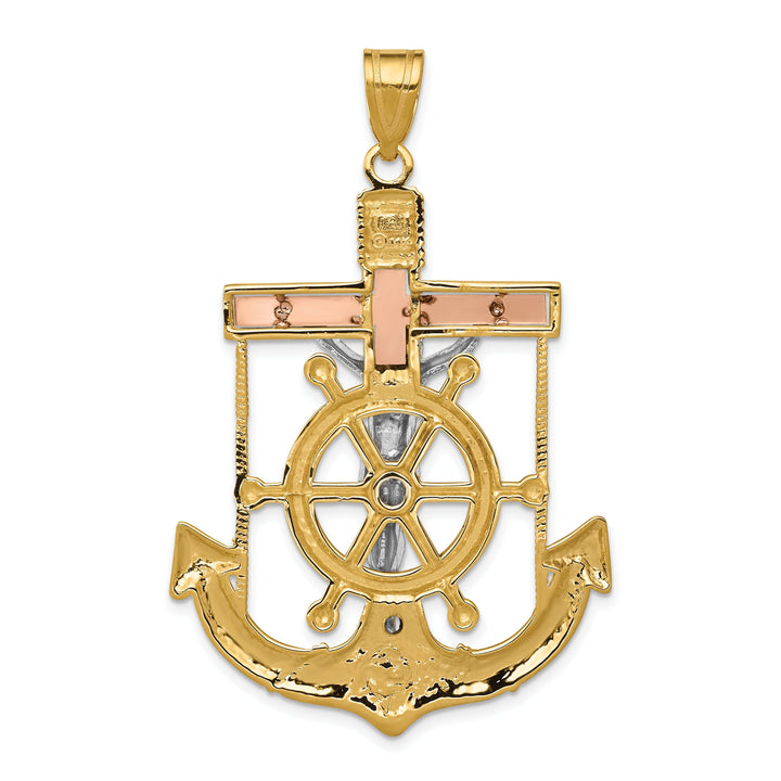 14k Tri Color Gold Mariner's Cross Pendant
