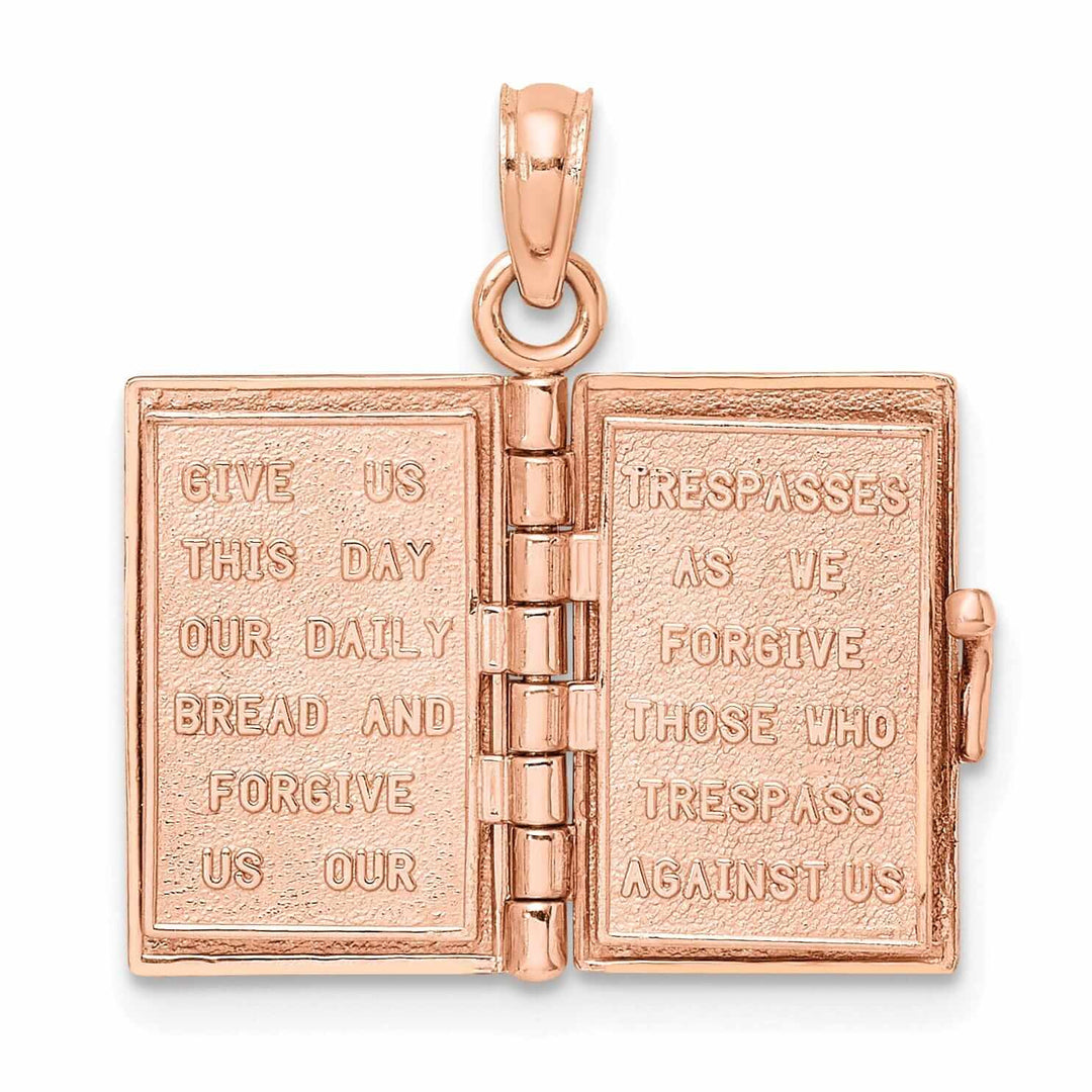 14K Rose Gold Polished Moveable 3-D Lord's Prayer Holy Bible Pendant