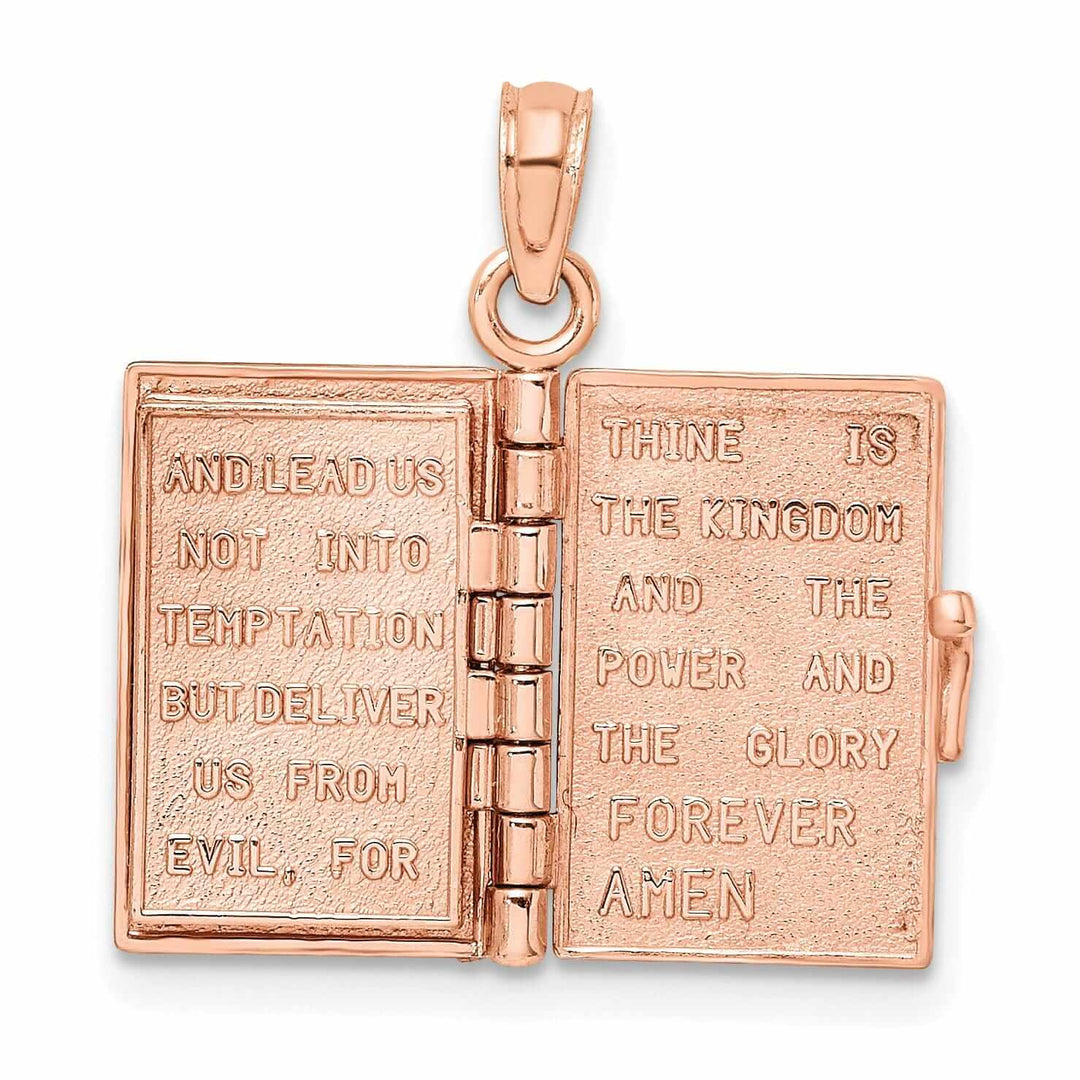 14K Rose Gold Polished Moveable 3-D Lord's Prayer Holy Bible Pendant