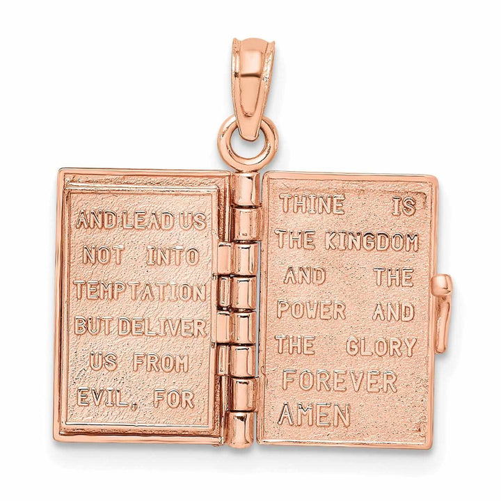 14K Rose Gold Polished Moveable 3-D Lord's Prayer Holy Bible Pendant