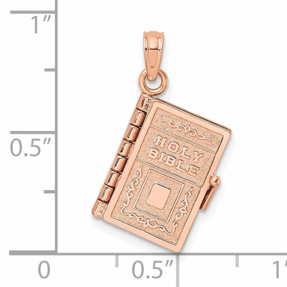 14K Rose Gold Polished Moveable 3-D Lord's Prayer Holy Bible Pendant