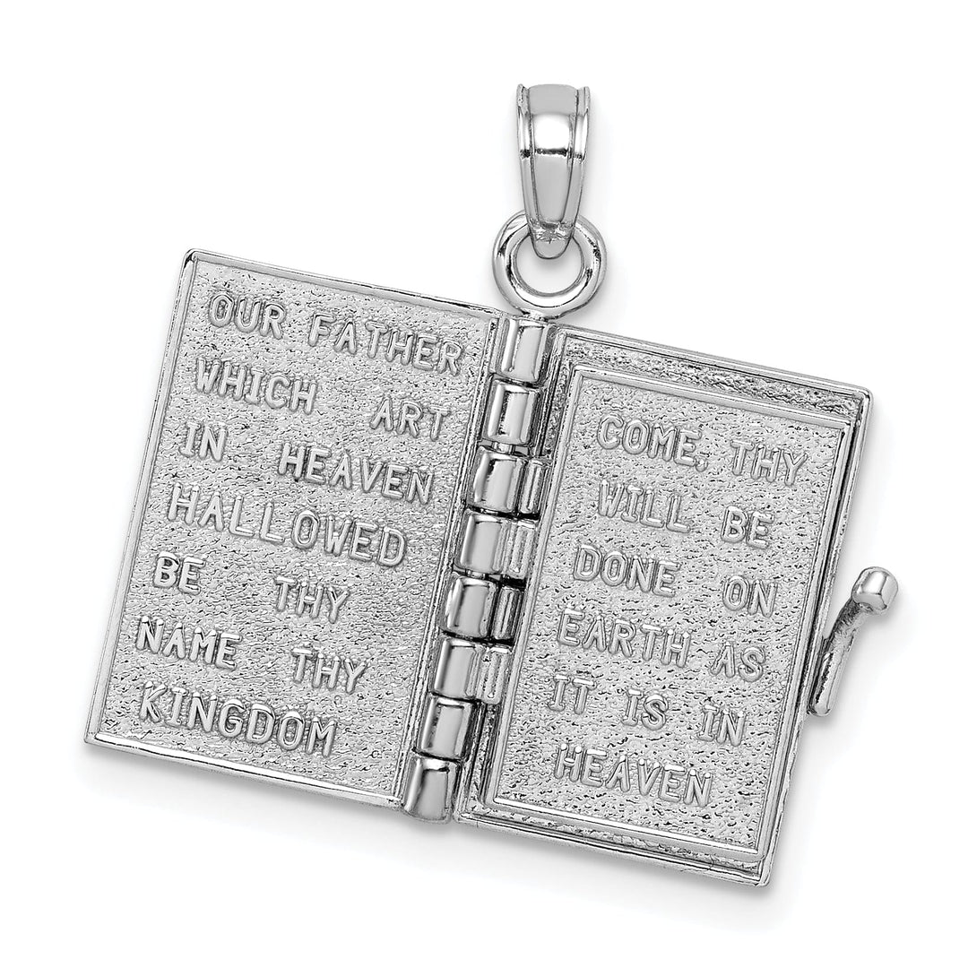 14K White Gold Holy Bible Book Prayer Pendant