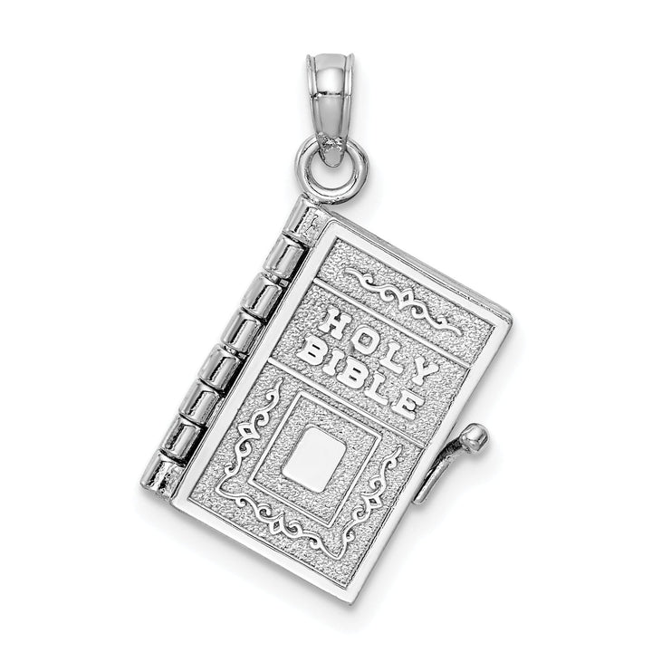 14K White Gold Holy Bible Book Prayer Pendant