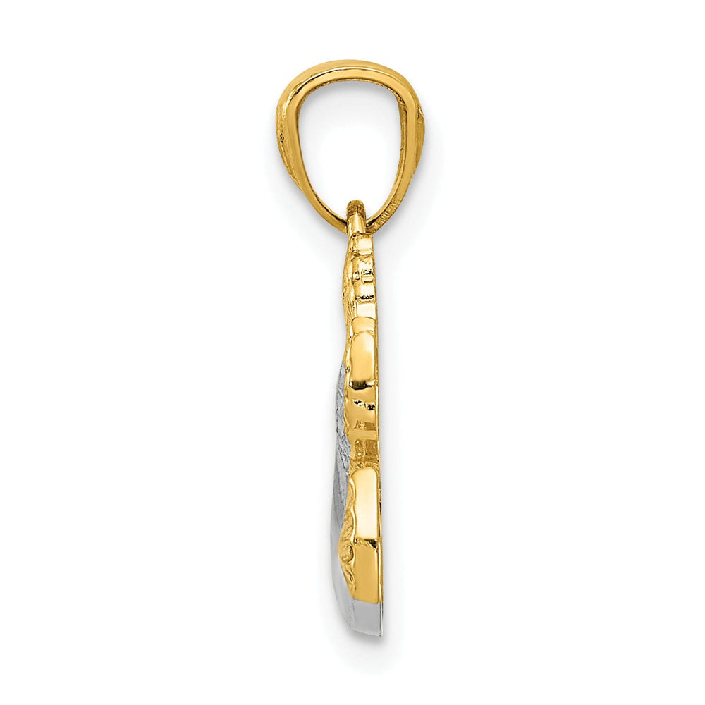 14K Yellow Gold White Rhodium Polished Dove with Olive Branch Pendant