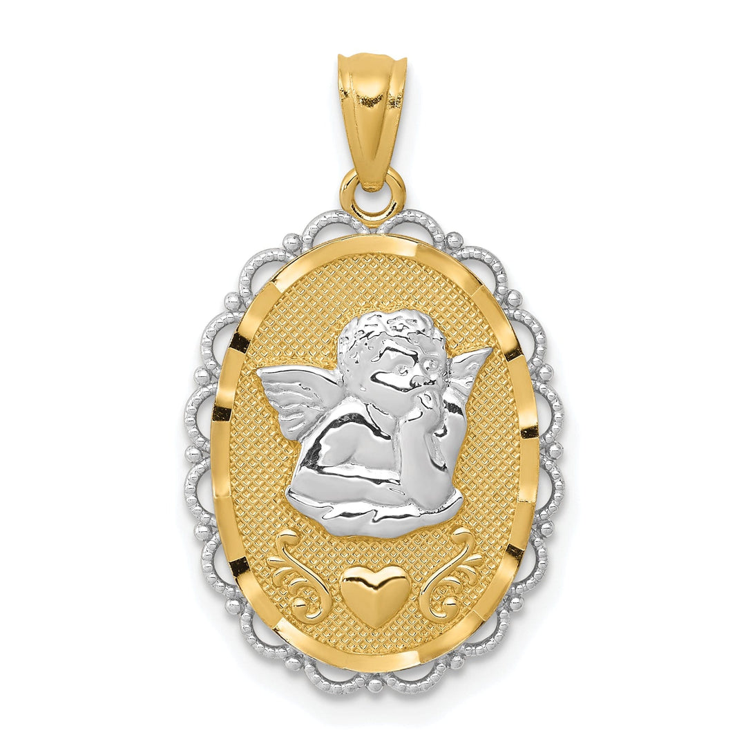 14K Yellow Gold Rhodium Polished Finish Concave Angel Pendant