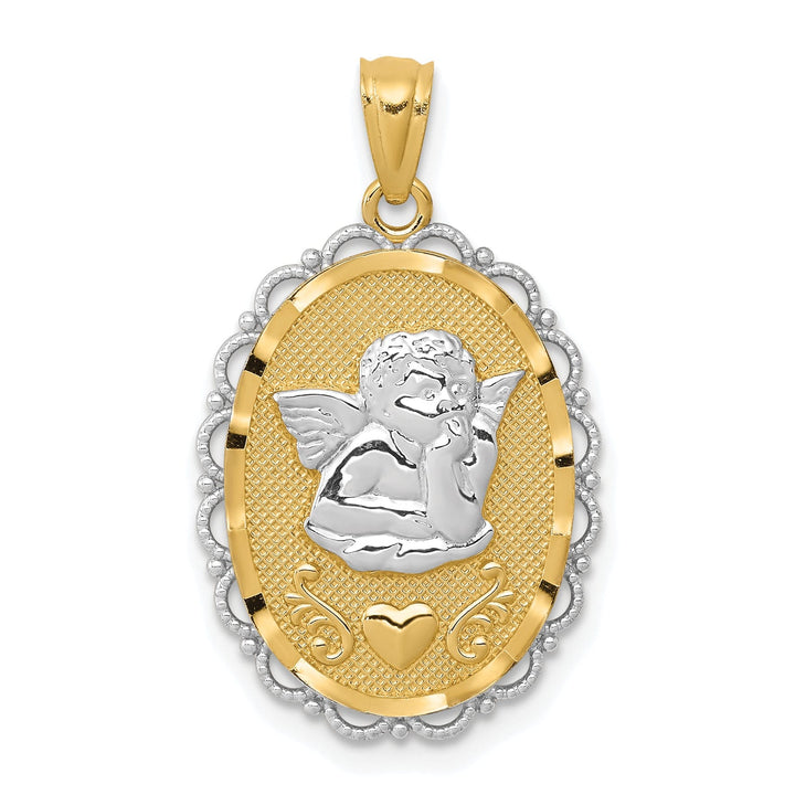 14K Yellow Gold Rhodium Polished Finish Concave Angel Pendant