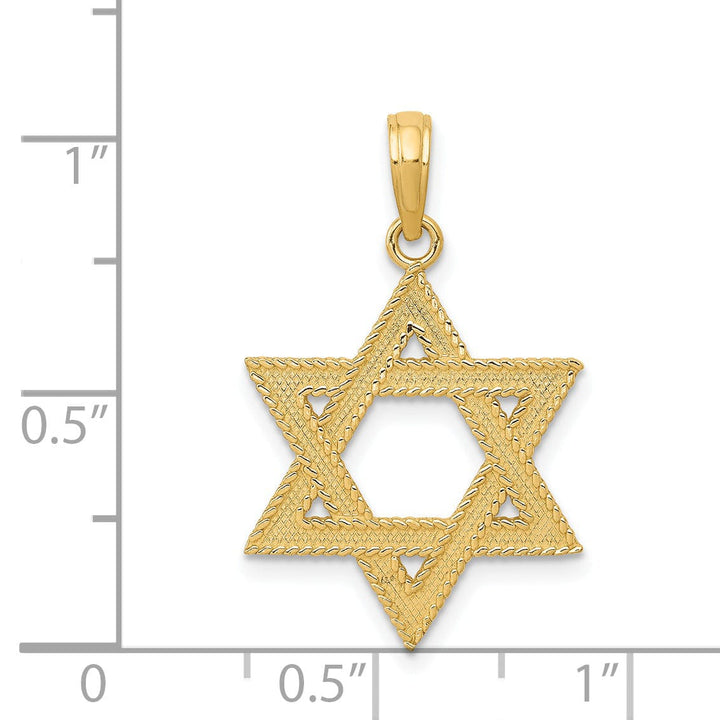 14k Yellow Gold Texture D.C Finish Solid Star of David Pendant