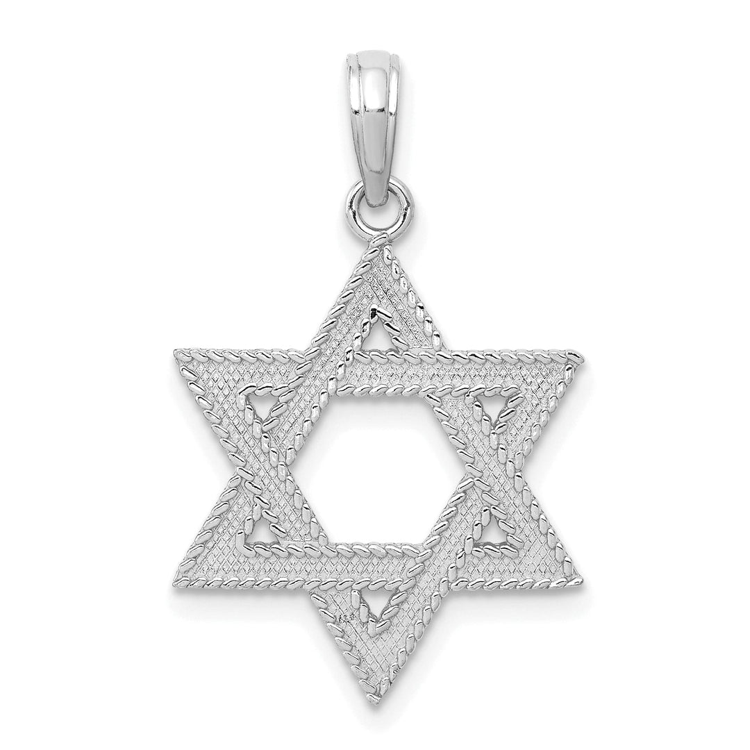 14k White Gold Texture D.C Finish Solid Star of David Pendant
