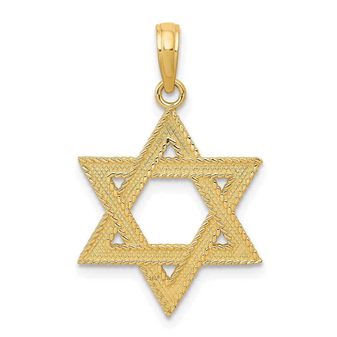 14k Yellow Gold Texture D.C Finish Solid Star of David Pendant