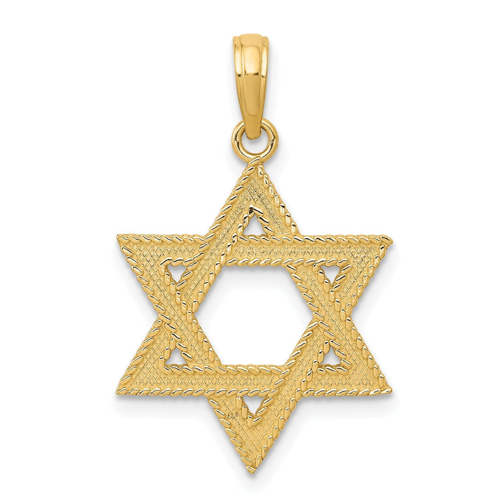 14k Yellow Gold Texture D.C Finish Solid Star of David Pendant