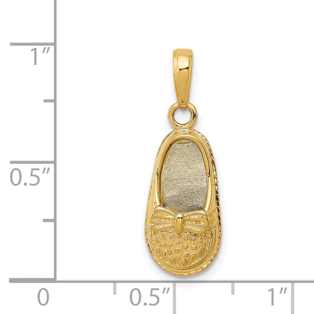14k Yellow Gold 3-D Baby Shoe with Bow Pendant.