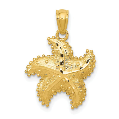 14K Yellow Gold Solid Polished Diamond Cut Finish Beaded Design Starfish Charm Pendant