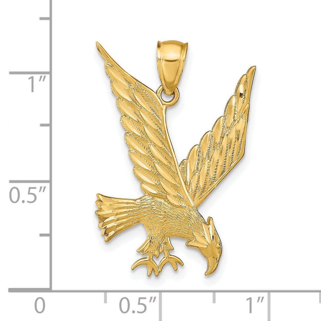 14k Yellow Gold Texture Solid Diamond Cut Polished Finish Mens Eagle Pendant