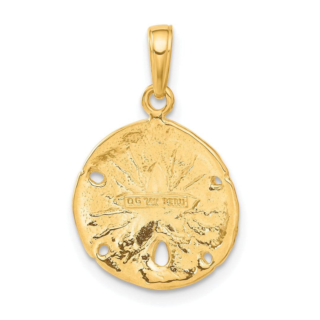 14K Yellow Gold Solid Polished Textured Finish Sea Sand Dollar Charm Pendant