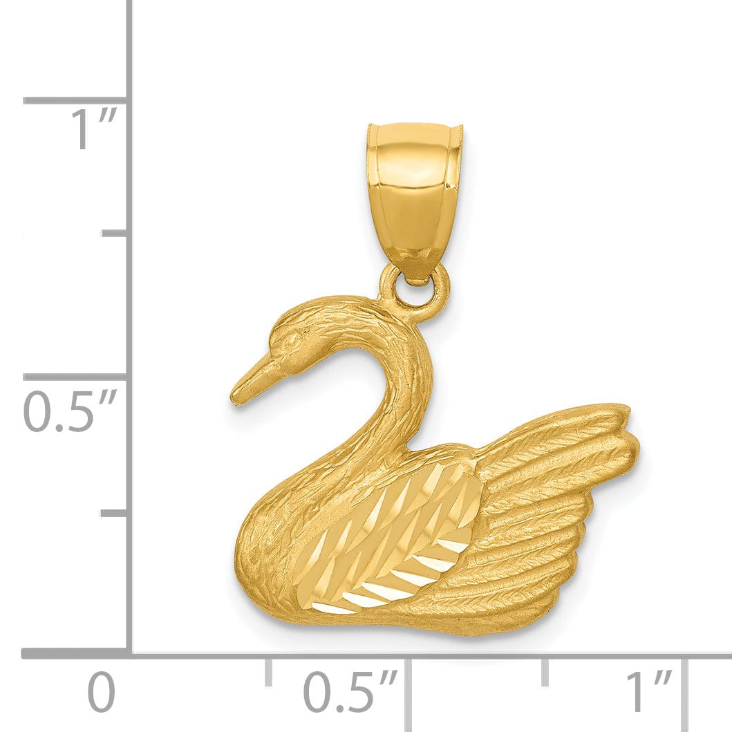 14K Yellow Gold Solid Polished Diamond Cut Finish Concav Shape Swan Charm Pendant