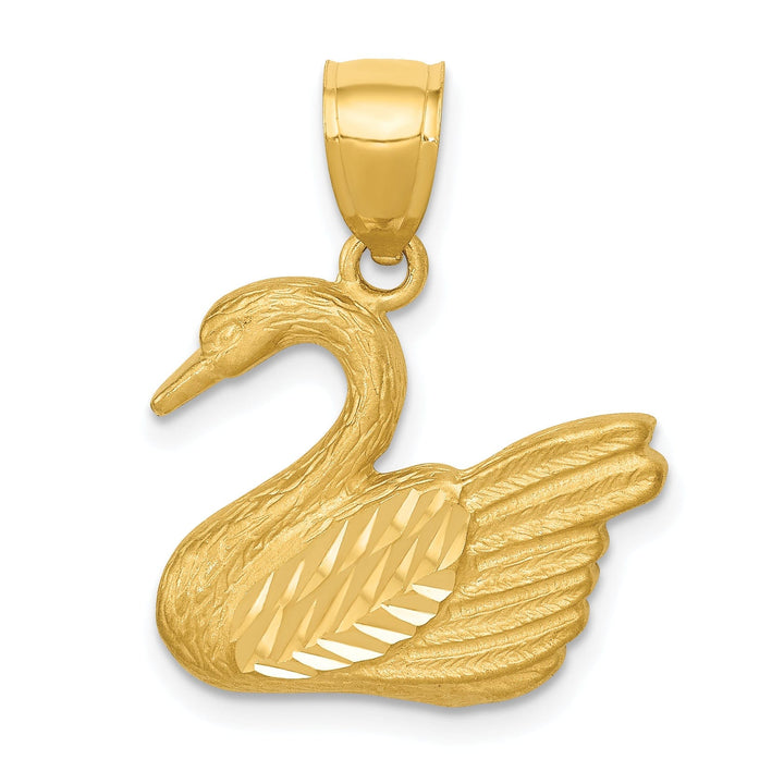 14K Yellow Gold Solid Polished Diamond Cut Finish Concav Shape Swan Charm Pendant