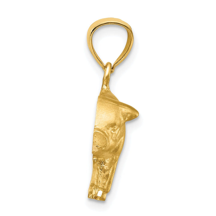 14K Yellow Gold Open Back Diamond Cut Brushed Finish Solid Pig Charm Pendant