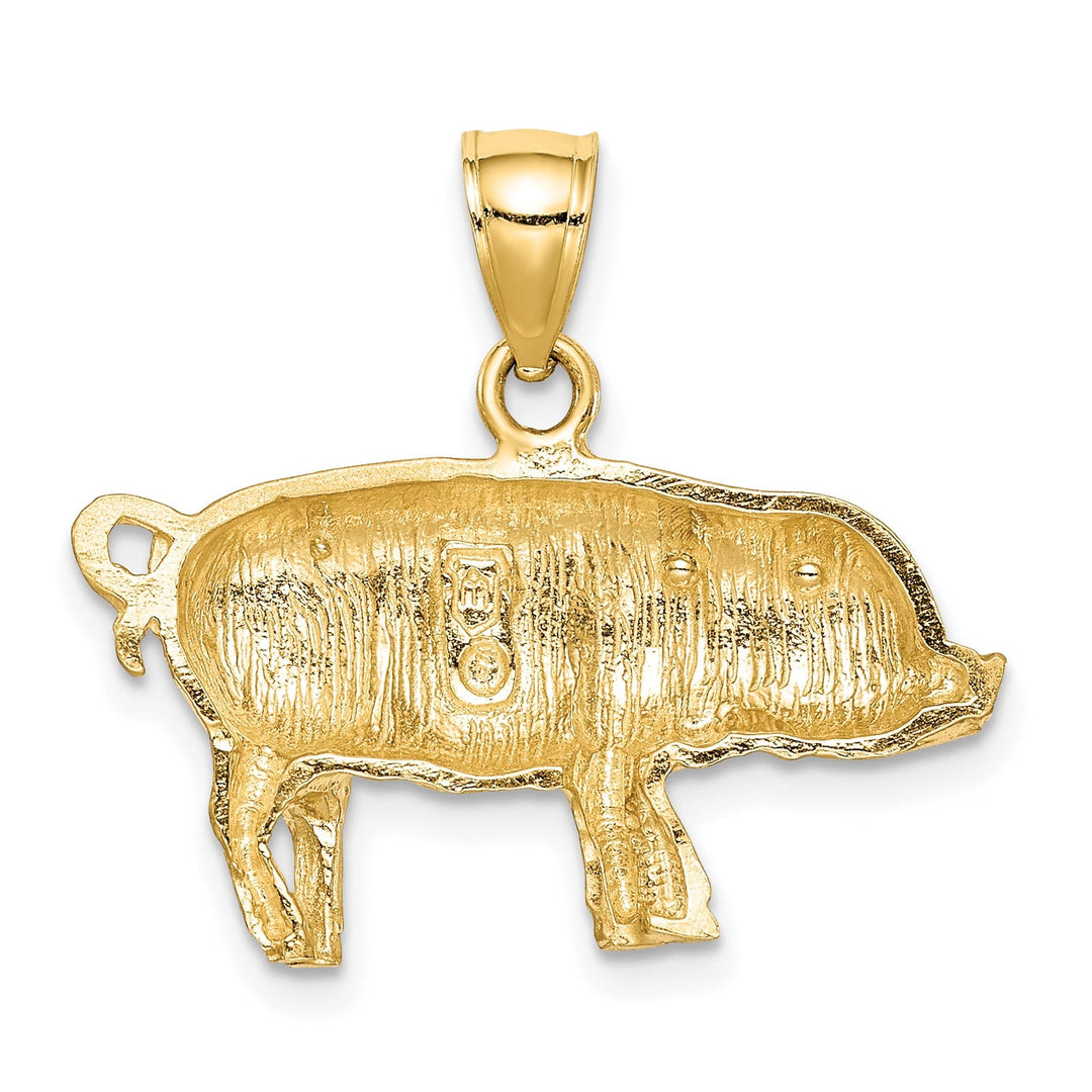 14K Yellow Gold Open Back Diamond Cut Brushed Finish Solid Pig Charm Pendant