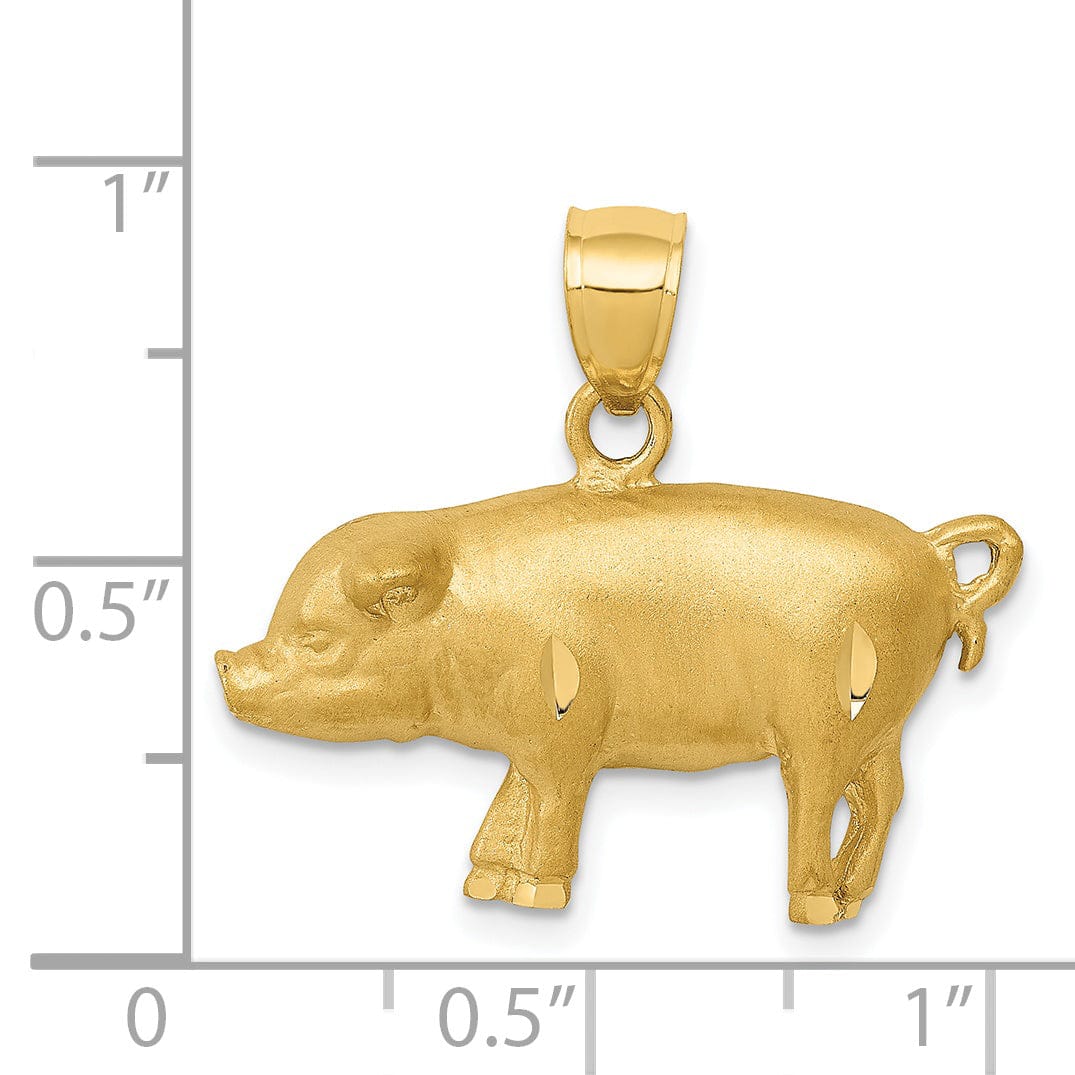 14K Yellow Gold Open Back Diamond Cut Brushed Finish Solid Pig Charm Pendant