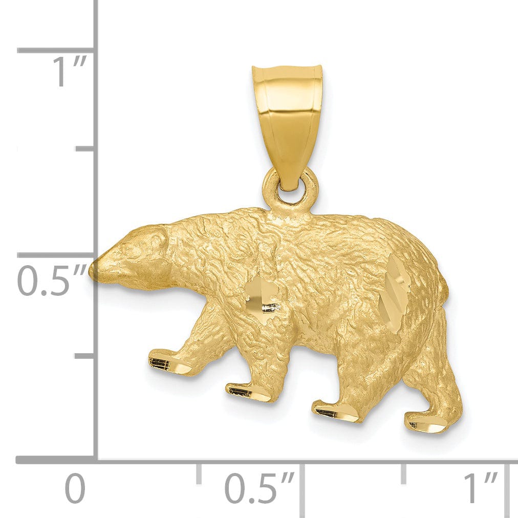 14K Yellow Gold Textured Solid Diamond Cut Finish Bear Walking Charm Pendant