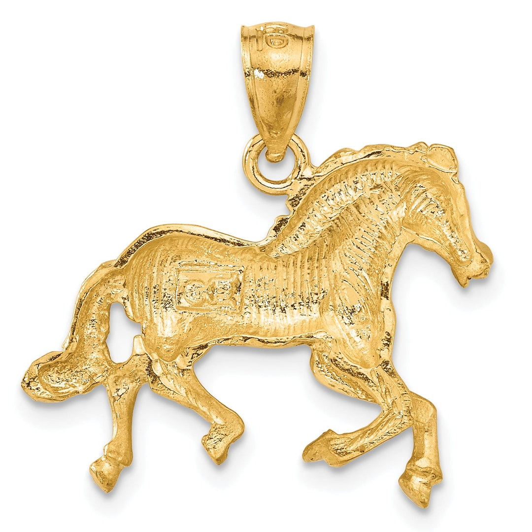 14k Yellow Gold Casted Open Back Solid Polished Diamond Cut Brushed Finish Horse Galloping Mens Charm Pendant