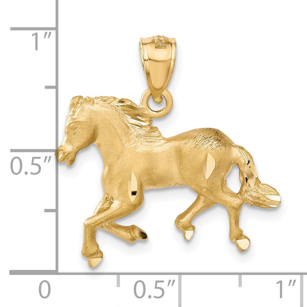 14k Yellow Gold Casted Open Back Solid Polished Diamond Cut Brushed Finish Horse Galloping Mens Charm Pendant