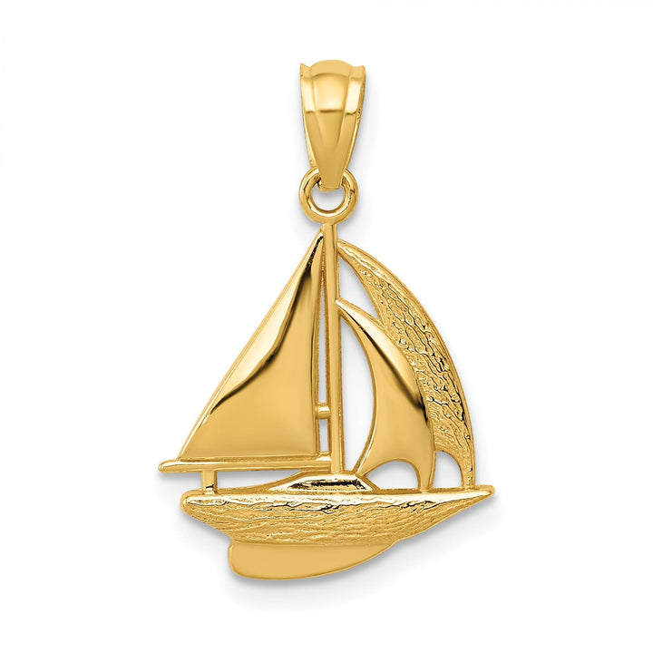 14k Yellow Gold Polished Finish Sailboat Pendant