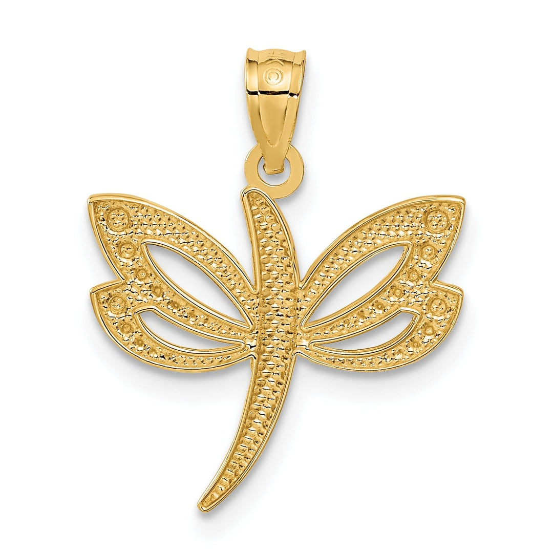 14k Yellow Gold White Rhodium Open Back Solid Polished Finish Dragonfly Charm Pendant