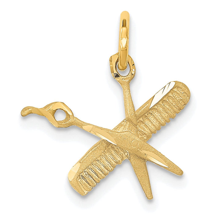 Solid 14k Yellow Gold Comb and Scissors Pendant