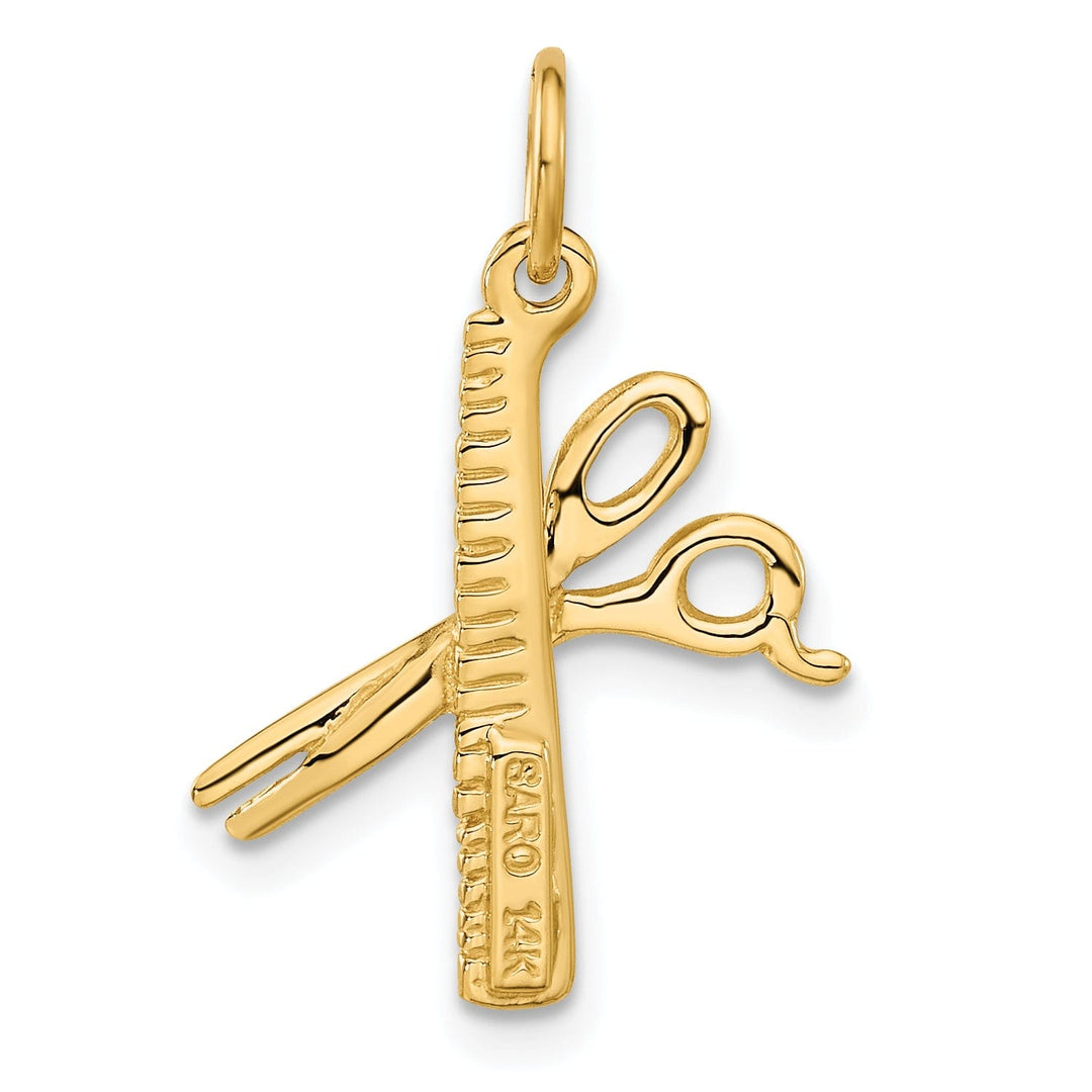 Solid 14k Yellow Gold Comb and Scissors Pendant