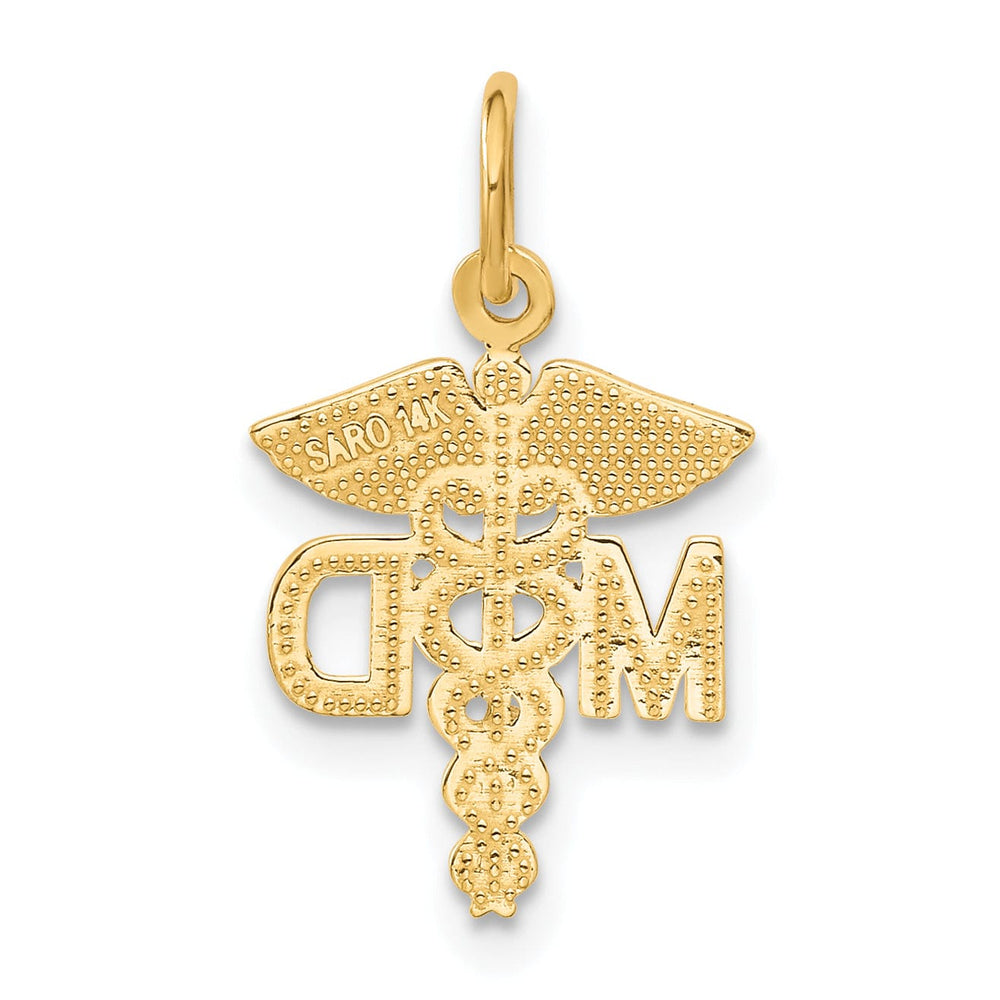 Solid 14k Yellow Gold M.D. Caduceus Pendant