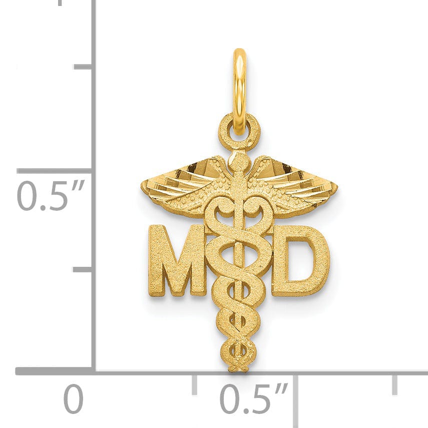 Solid 14k Yellow Gold M.D. Caduceus Pendant