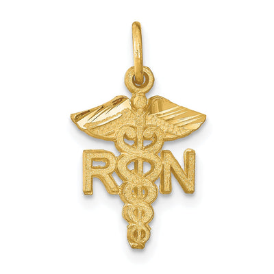 Solid 14k Yellow Gold R.N Nurse Charm Pendant