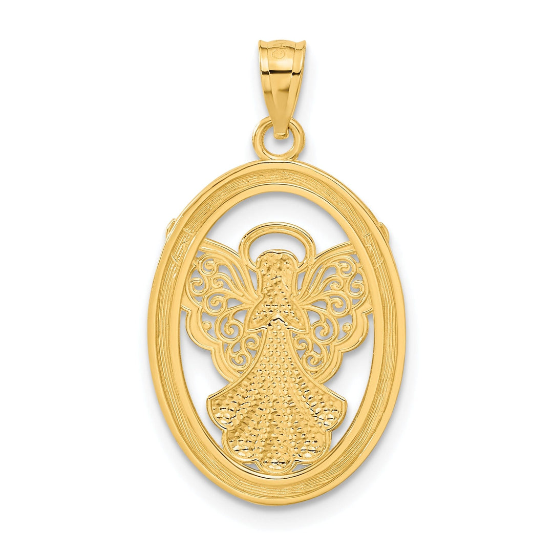 14K Yellow Gold White Rhodium BELIEVE PEACE FAITH HOPE Angel Pendant