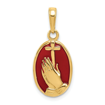 14K Yellow Gold Polished Red Finish Praying Hands with Cross Pendant at $ 131.43 only from Jewelryshopping.com