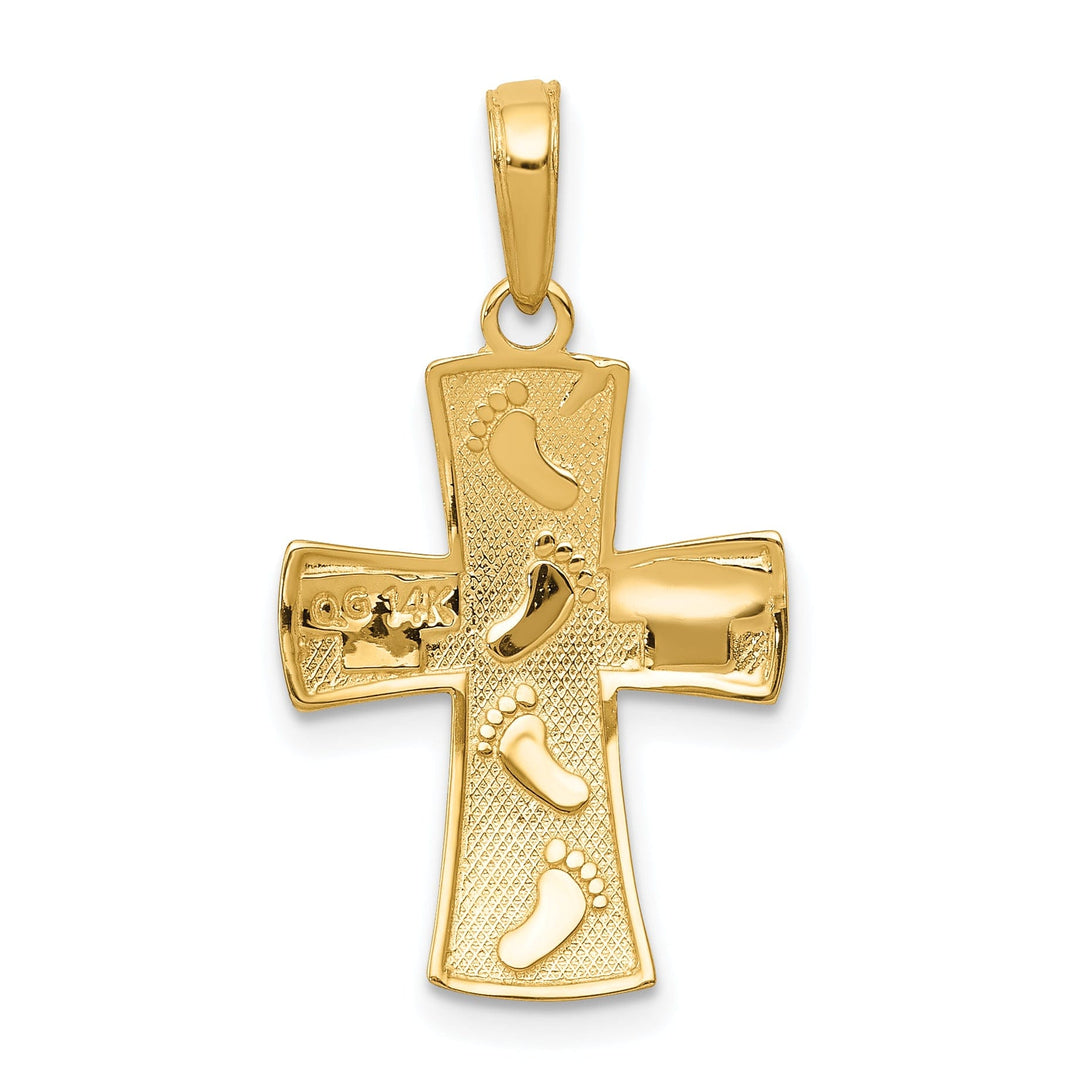 14k Two Tone Gold Footprints Cross Pendant