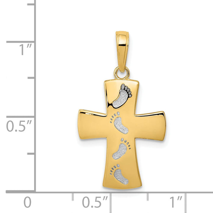 14k Two Tone Gold Footprints Cross Pendant