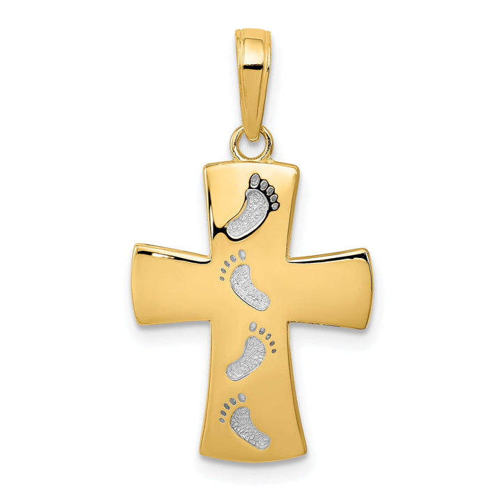 14k Two Tone Gold Footprints Cross Pendant