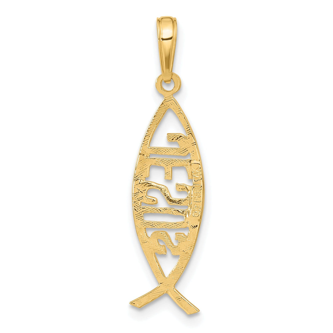 14K Yellow Gold Polished Ichthus Fish with JESUS Discription Pendant