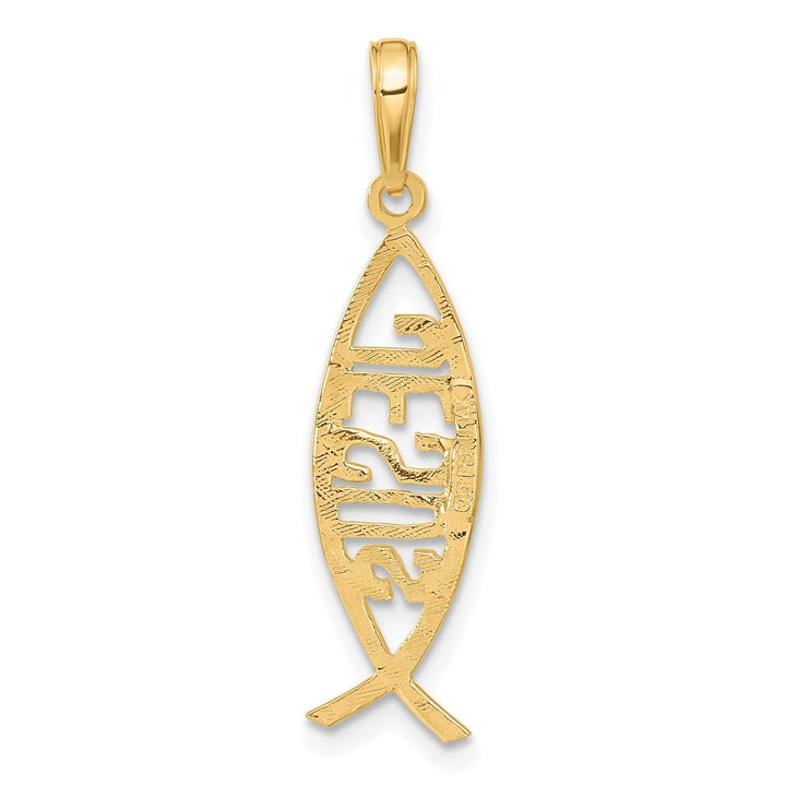 14K Yellow Gold Polished Ichthus Fish with JESUS Discription Pendant
