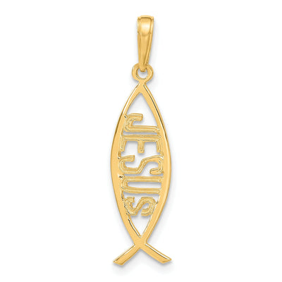14K Yellow Gold Polished Ichthus Fish with JESUS Discription Pendant