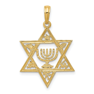 14K Yellow Gold Polished Star of David with Menorah in Center Pendant at $ 101.15 only from Jewelryshopping.com