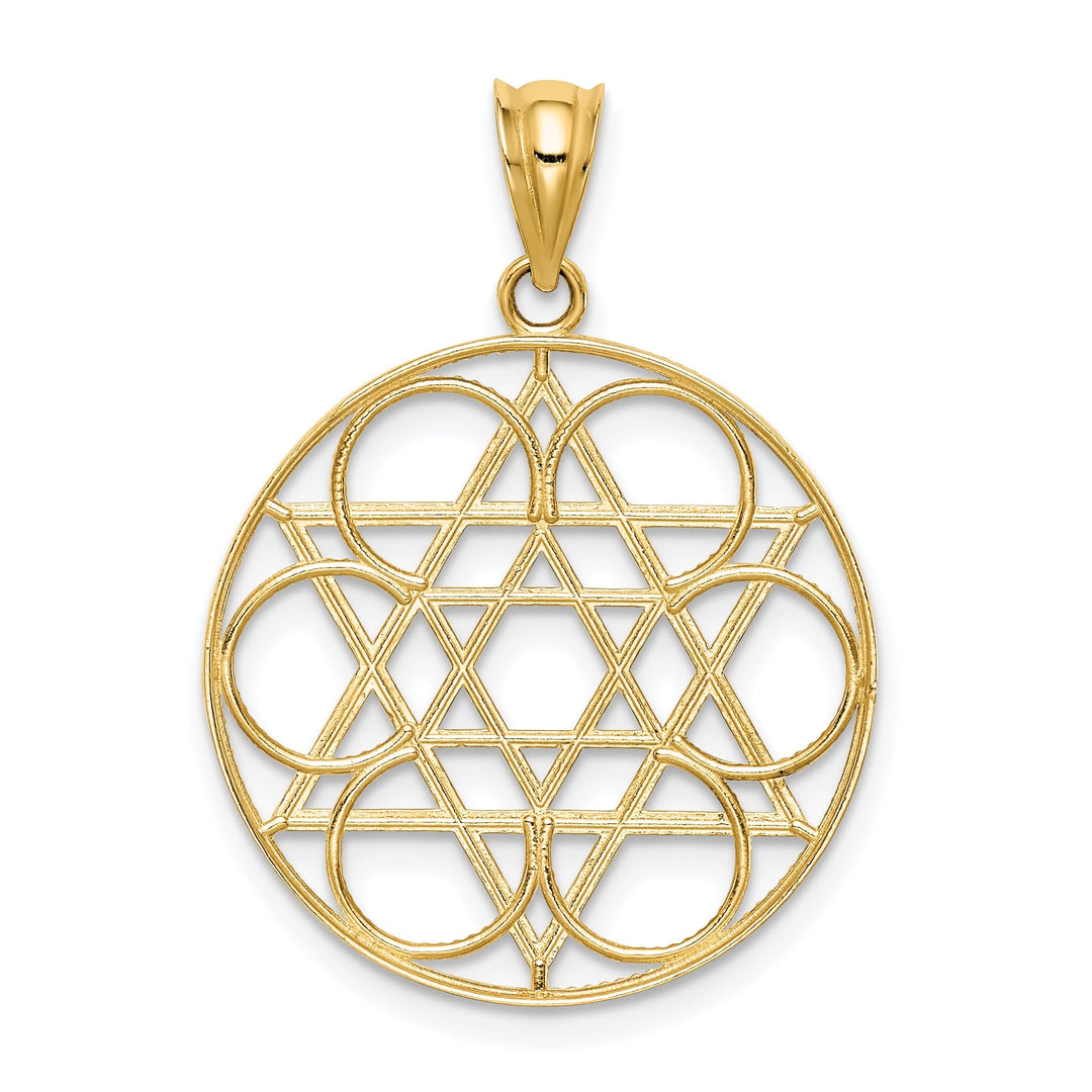 14k Yellow Gold Polish Finish Star of David with Circle Design Pendant