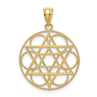14k Yellow Gold Polish Finish Star of David with Circle Design Pendant