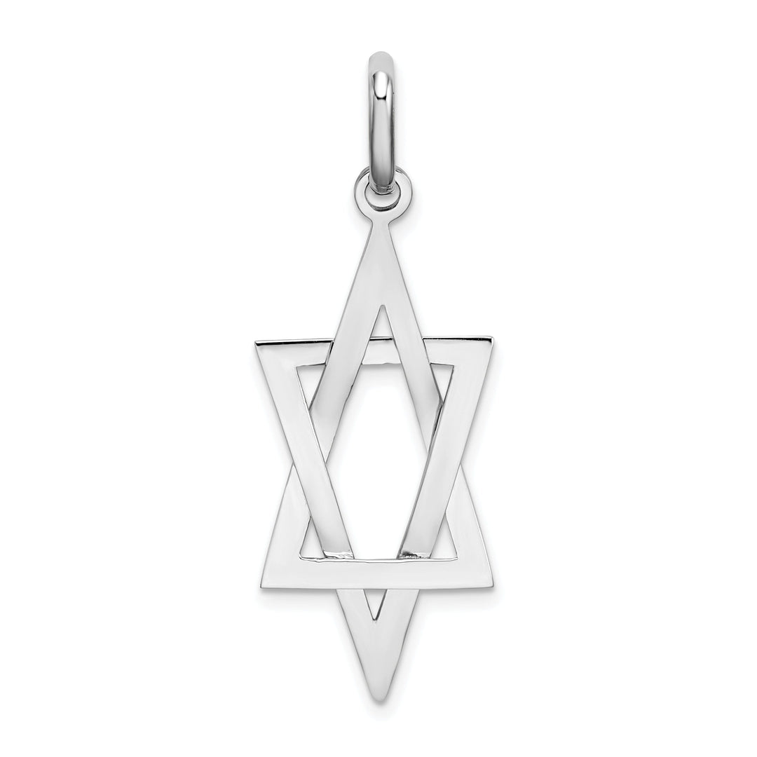 14K White Gold Polished Finish 3-D Elongated Star Of David Pendant