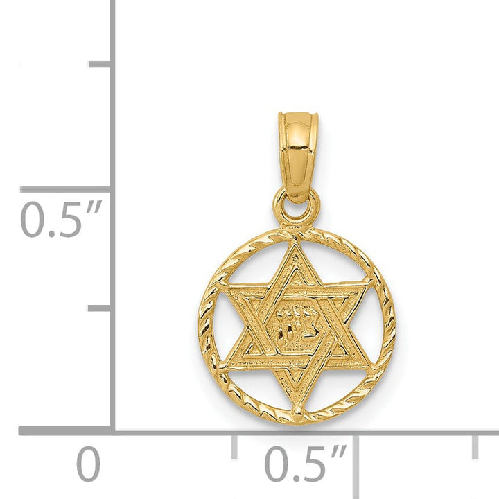 14K Yellow Gold Polished Finish Star of David in Circle Frame Pendant